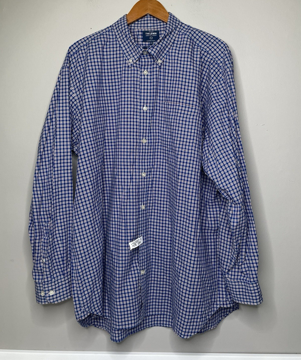 T.M. Lewin Men’s XXL Blue Red Plaid Egyptian Cotton Button Down Dress Shirt
